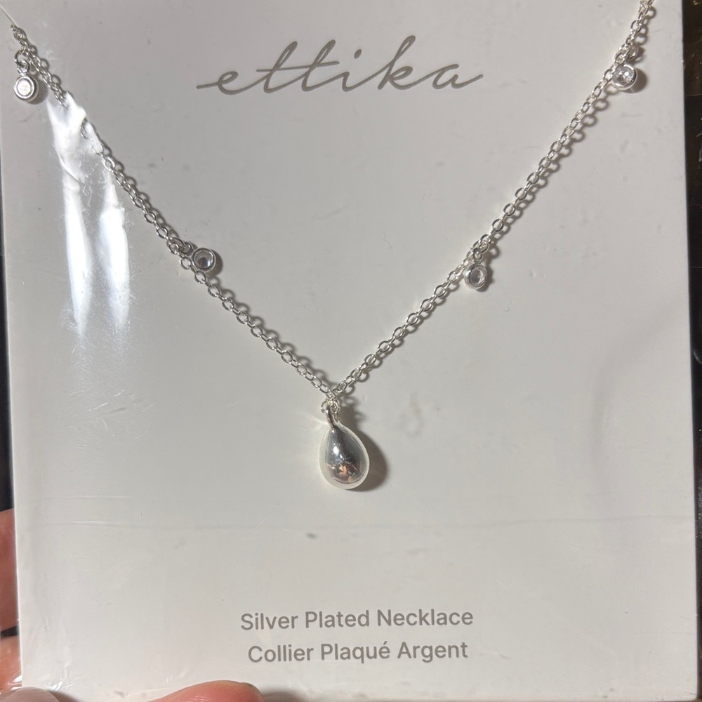 Ettika Silver Necklace with Teardrop Pendant